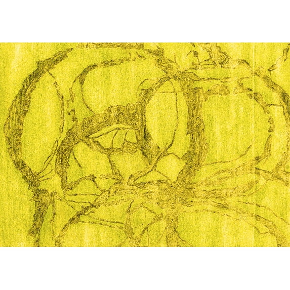 Ahgly Company Machine Washable Indoor Rectangle Abstract Yellow Contemporary Area Rugs, 8' x 10'