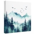 thumbnail image 2 of Ships Next Day Canvas Wall Art 8"x8", Turquoise Forest Wood Framed Canvas Print Painting, Mountains Birds Fog Tree Scenery Ready to Hang Small Picture Wall Decor for Home Bathroom Nursery Kitchen, 2 of 9