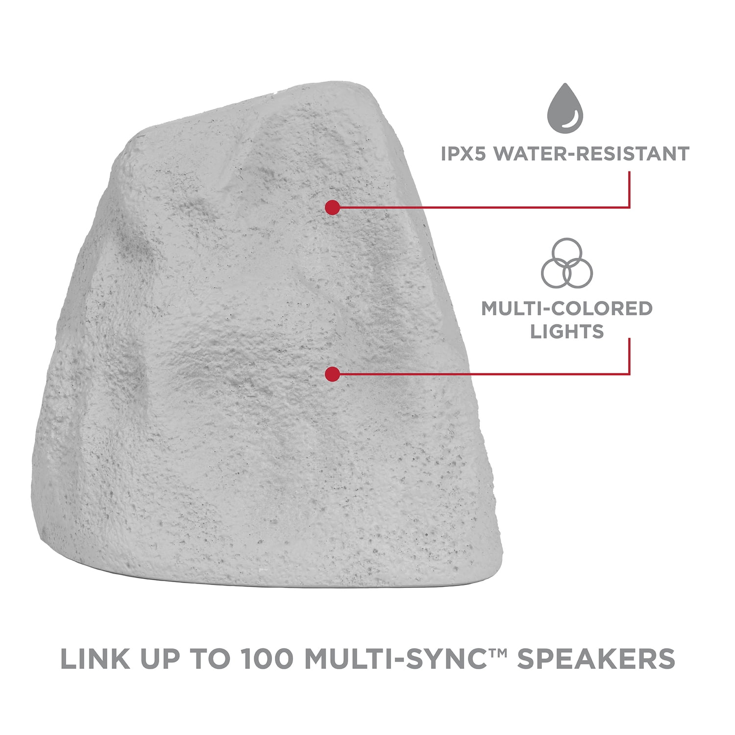 ION Glow Stone Link Solar Bluetooth Multi-Sync 10-Watt-Peak Outdoor Rock Speaker with LED Lights GLOWSTNLINKXUS
