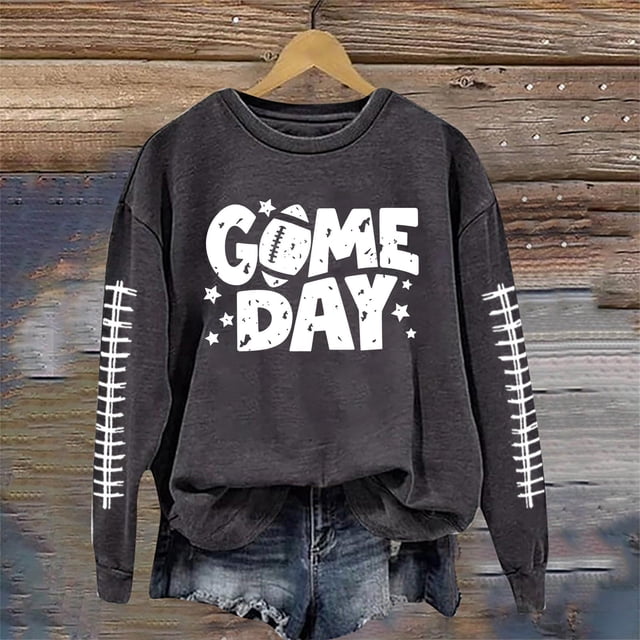 TINZ Ensemble Décontracté pour Femmes Col Rond Rugby Jour de Match Imprimé Chandail à Capuchon Chandail Blouse et Pantalon Chandails en Molleton Col Entonnoir Femmes