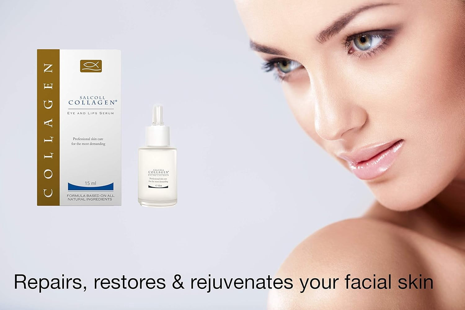 Salcoll Collagen Eye & Lips Serum, Anti-Wrinkle Serum with Marine Collagen - 15 ml, All Skin Type