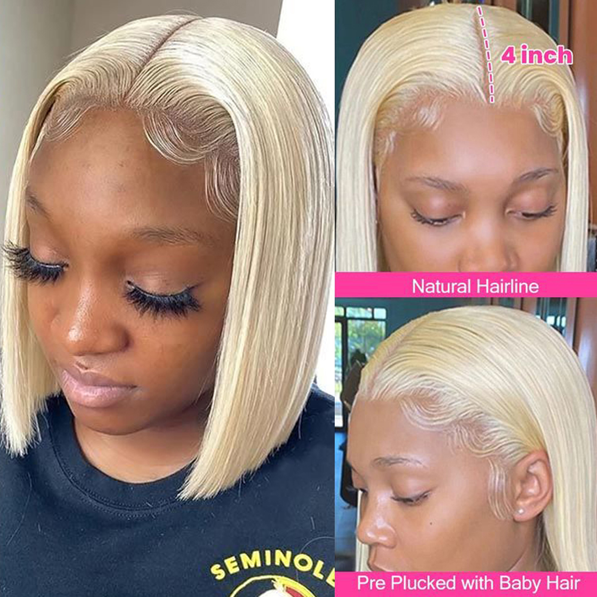 Blonde Bob Wigs for Black Women Short Human Hair Wig 13x6 613 Lace Front Wigs Human Hair Bob 180% Density Straight Blonde Lace Front Wig Pre Plucked