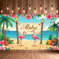 thumbnail image 7 of Tropical Themed Aloha Banner with Flamingos Pineapples and Tiki Decors Hawaiian Party Backdrop Decorations for Luau Events Beach Gatherings and Tropical Photo Props, 7 of 7