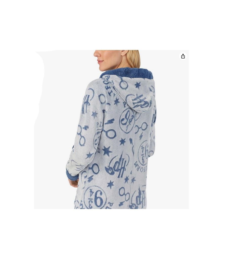 Harry Potter Ladies' Women Adult Plush Cozy Fleece One-Piece Hooded Pajama  Sleepwear LARGE, Blue NEW 