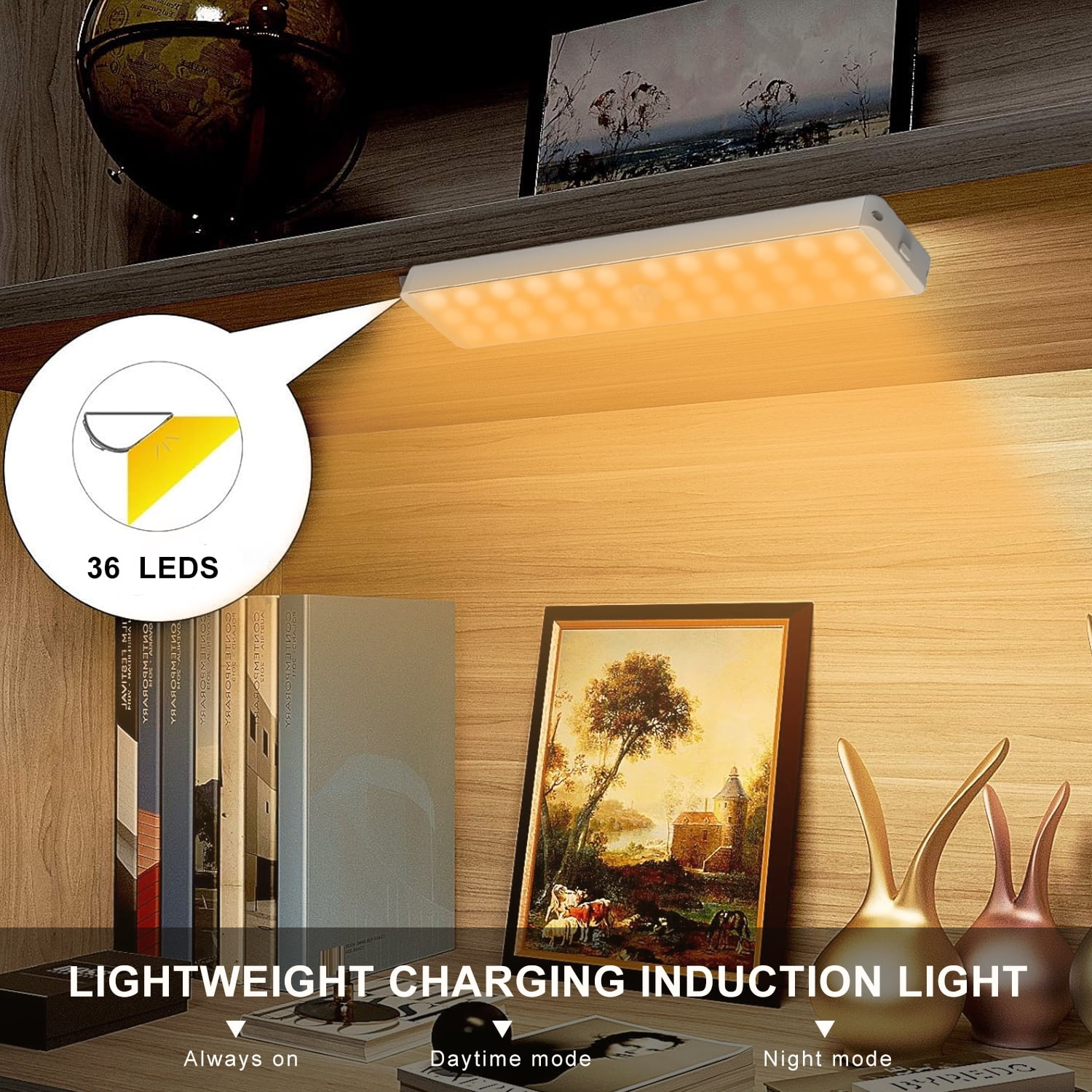 36 LED Closet Light with Charging Station, Motion Sensor & Remote Control, 3Pack Rechargeable Under Cabinet Lighting for Wardrobe, Kitchen, Bedroom - Wireless Stick-On Night Light
