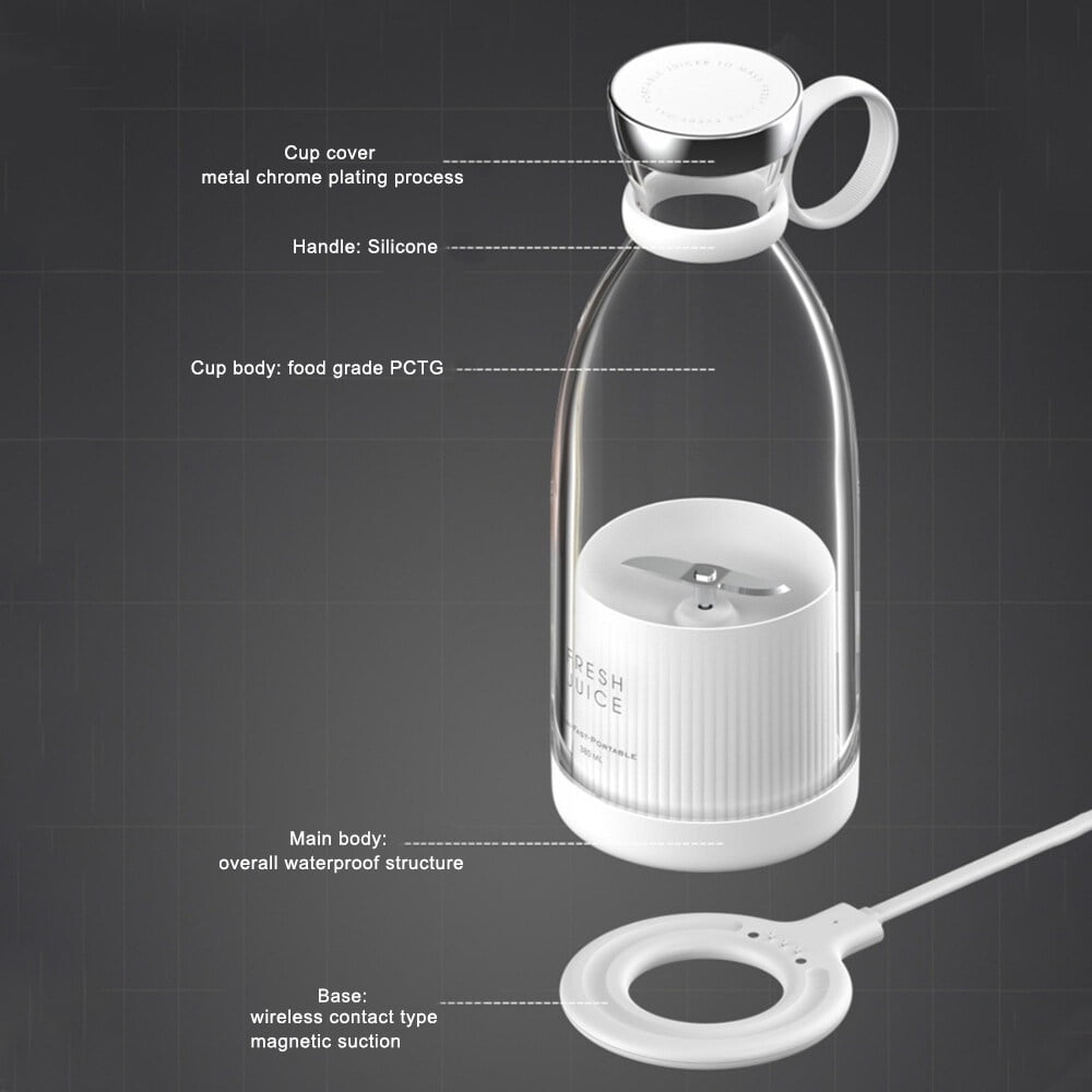 Aoresac Personal Size Blender Battery Powered USB Rechargeable Portable Blender for Shakes and Smoothies 350ml Fresh Juice Blender Cup with Stainless Steel 4 Blades for Travel Gym Kitchen