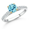 thumbnail image 2 of Gem Stone King 10K White Gold Blue Apatite and White Lab Grown Diamond Engagement Ring for Women (1.00 Cttw, Round 6MM, Gemstone, Size 9), 2 of 4
