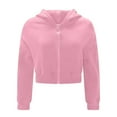 thumbnail image 4 of Dazajoo Full Zip Cropped Hoodies for Women Casual Long Sleeve Solid Color Y2K Short Sweatshirts 2024 Womens Soft Lightweight Athletic Pullover Hooded,Pink,L, 4 of 9