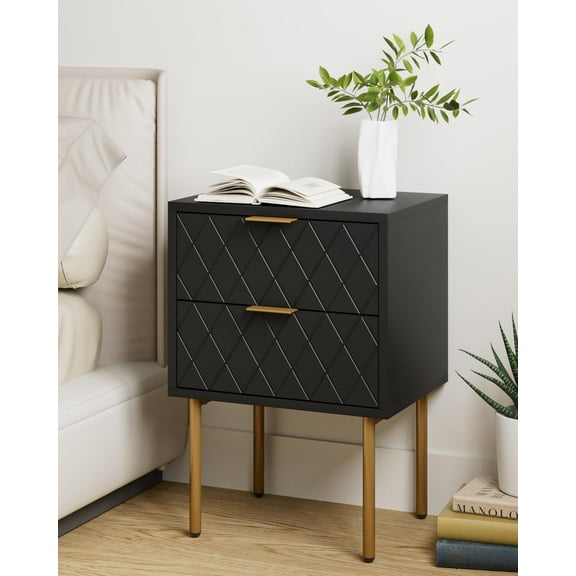 Diamond Side Table Black, Black Nightstand With One Drawer, Drawer Of Small Side Table In Bedroom, Bedside Furniture