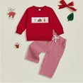 thumbnail image 3 of Towmus Boy Christmas Outfit Truck Print Sweatshirt Long Sleeve Pullover Tops & Plaid Pants Set Baby Girl Boy Fashion Clothes, 3 of 5