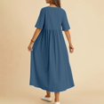 thumbnail image 4 of Vestido de mujer de moda con cuello redondo, mangas de cinco puntas, holgado, de algodón, con bolsillos y largo medio - Tejido de algodón y lino, estampado floral - Adecuado para el día a día, fies, 4 of 7