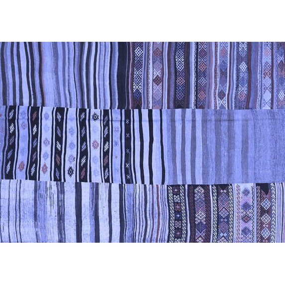 Ahgly Company Machine Washable Indoor Rectangle Patchwork Blue Transitional Area Rugs, 8' x 12'
