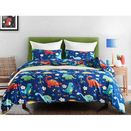 Dinosaur Duvet Cover Set Queen Size - 3 Piece Black/White Sketch Print, 100% Microfiber (Comforter Not Included)