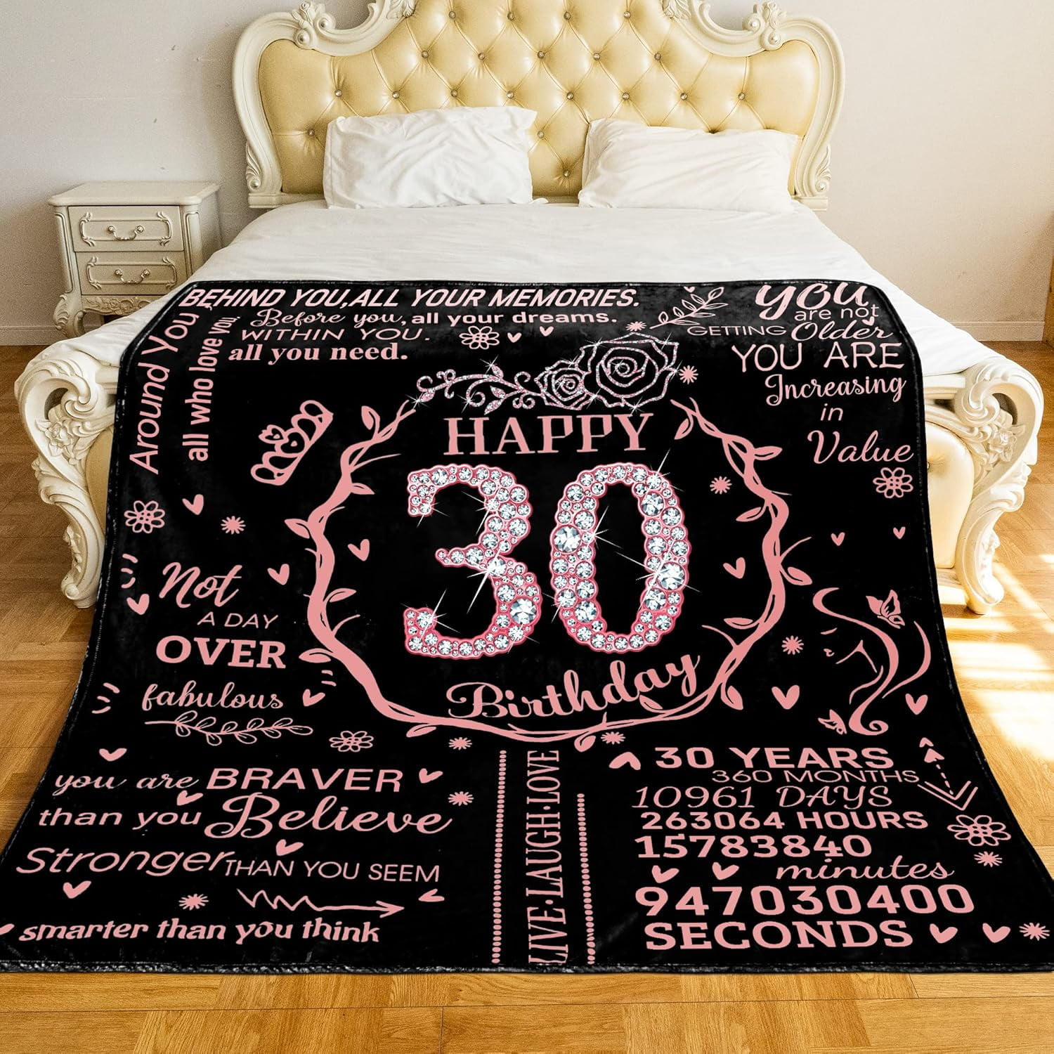 30th Birthday Blanket Gifts for Women - Happy 30th Birthday Gift Ideas for Her - 30 Year Old Gifts for Wife Mom Girlfriend Daughter Sister - Personalized Flannel Fleece Soft Throw Blanket
