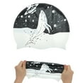 thumbnail image 5 of Gorro de natación impermeable de silicona con impresión Kunpeng 1 Pc Negro Blanco, 5 of 5
