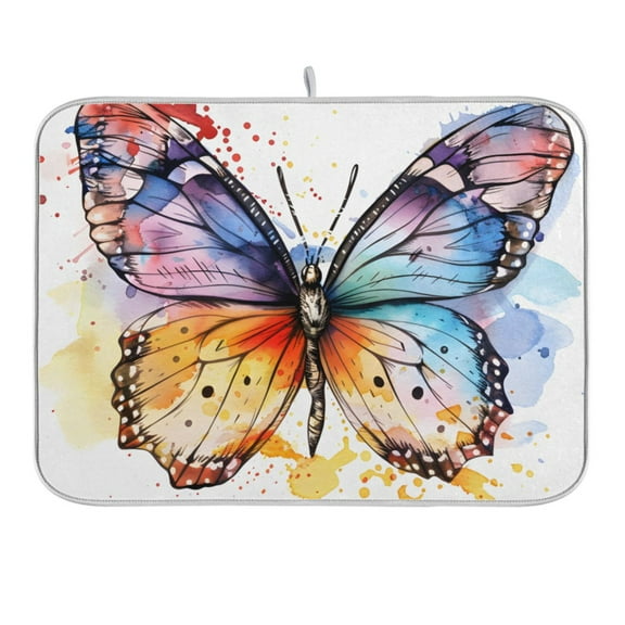 Colorful Butterfly Dish Drying Mat for Kitchen Counter 16x18 In Absorbent Microfiber Reversible Mats Dish Drainer Protector Rack Pad for Coffee Bar Table