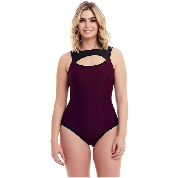 Cover Girl Womens Swimwear Straight And Curvy One Piece Swimsuit With Tummy Control Mesh Cutout Walmart Com Walmart Com