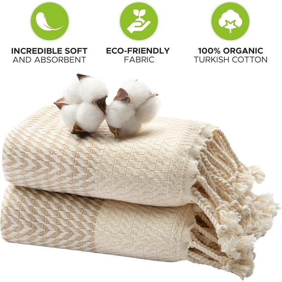 Mykonos 2-Pack Turkish Cotton Hand Towels – Beige Boho, 40x19 in, Soft Absorbent Decorative Bathroom Towel Set