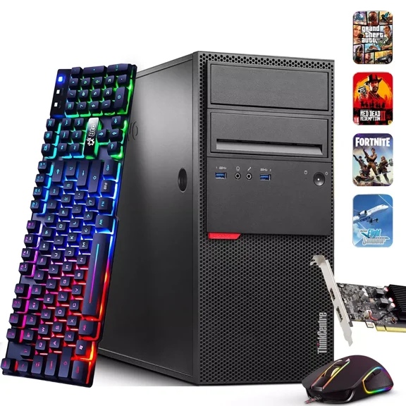Restored Lenovo ThinkCentre Tower Gaming Desktop PC Intel Quad Core i5-6500 16GB DDR4 Ram 512GB SSD BTO RGB Keyboard & Mouse, Nvidia GTX 1660s 6gb DDR6, Windows 11 Professional (Refurbished)