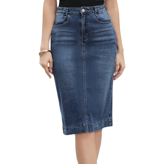 DARING DIVA Women's Split Back Pockets Knee Length Pencil Skirt X-Small Dark Blue