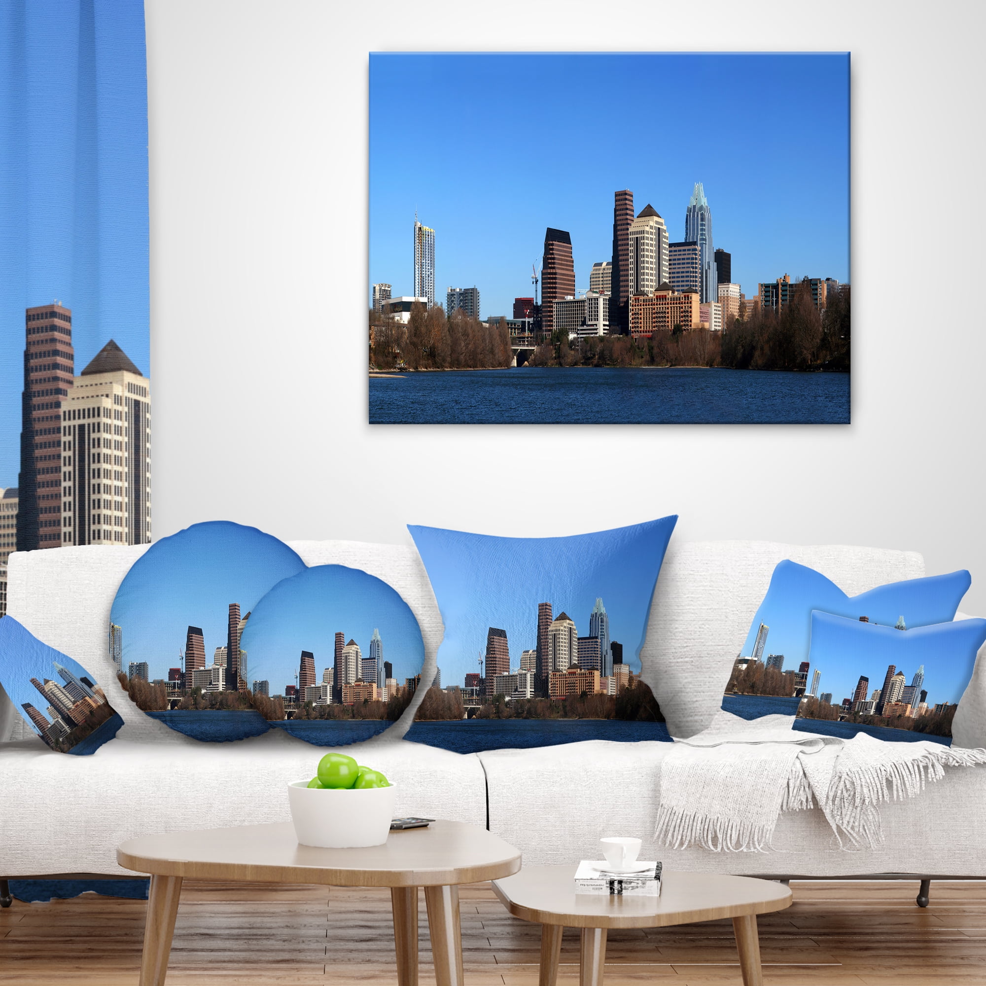 Designart Downtown Texas - Cityscape Photography Throw Pillow - 16x16