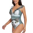 thumbnail image 3 of Yiaed Funny Cat Print Women's Ruffled One Piece Swimsuit V Neck Swimwear Slimming Monokini for Woman-Medium, 3 of 8