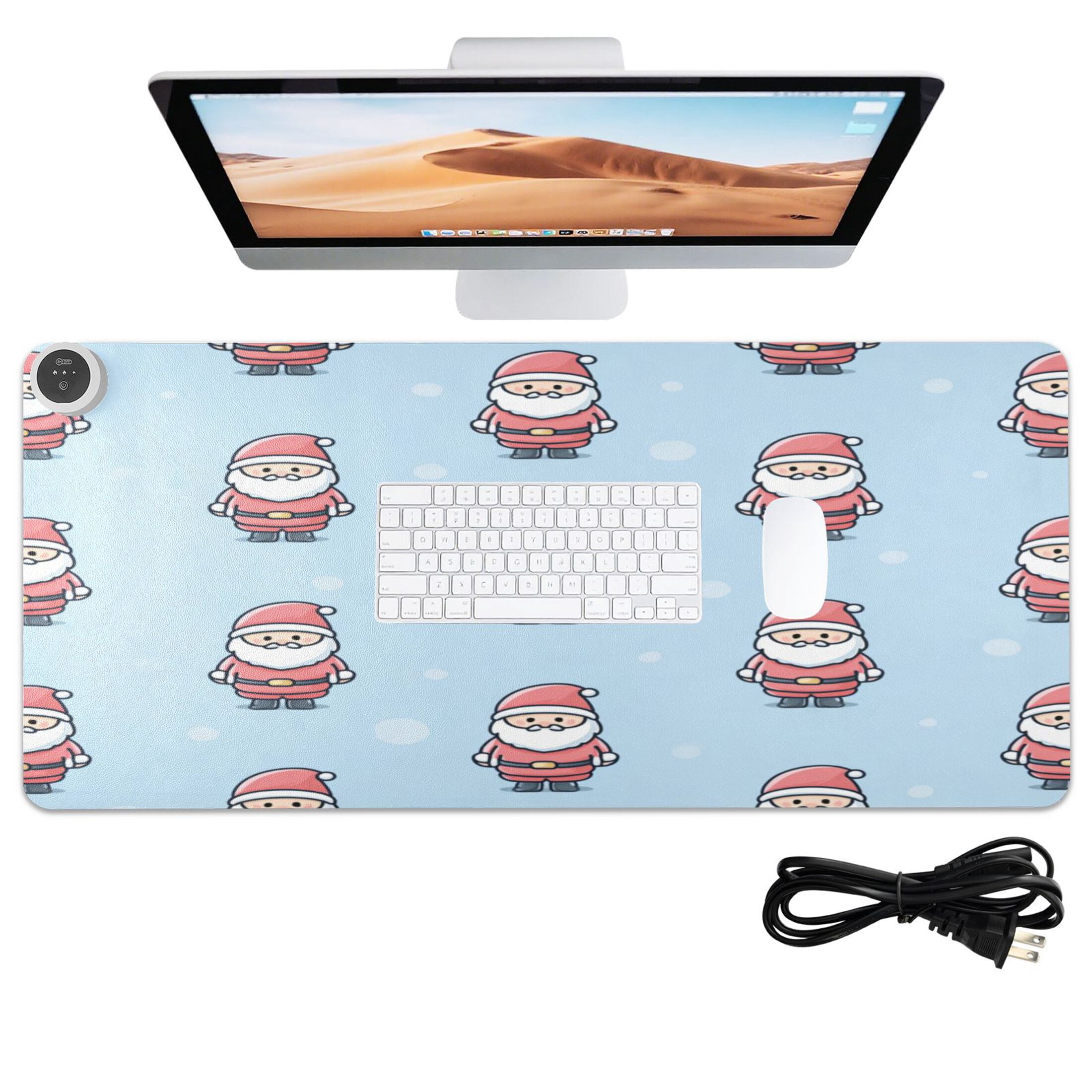 Large Heated Desk Mat Mouse Pad 31.5"x13"PU Leather Graphene Heating Desk Warmer with 3 Temperature Settings 110V US Plug Non-Slip Warm Pad for Home, Office, and Gaming Cute Santa Claus Guard