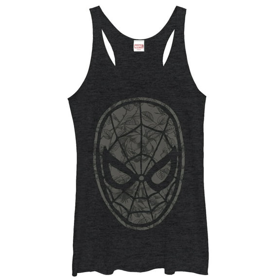 Women's Marvel Spider-Man Gray Grayscale Floral Print Racerback Tank Top Black Heather Small