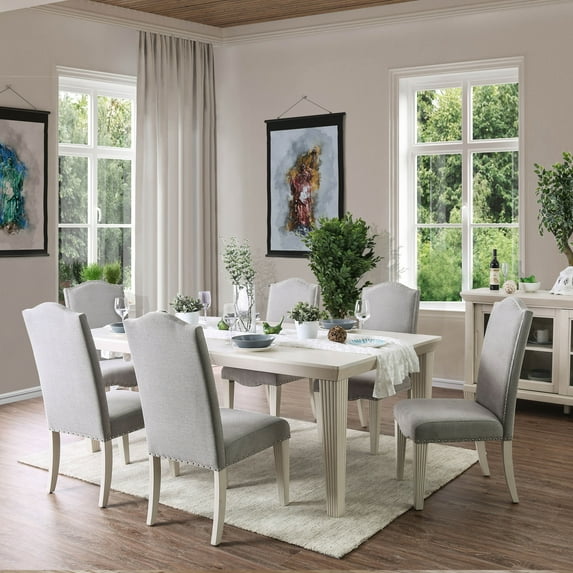 Furniture of America Tabitha 7-Piece Extendable Wood Dining Set in Antique White Finish, Seats up to 8