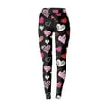 thumbnail image 3 of Womens Casual Pants with Heart Print Sports Leggings for Valentine's Day Slimming High Waist Stretch Tight Yoga Trousers A-Black3 XL, 3 of 3