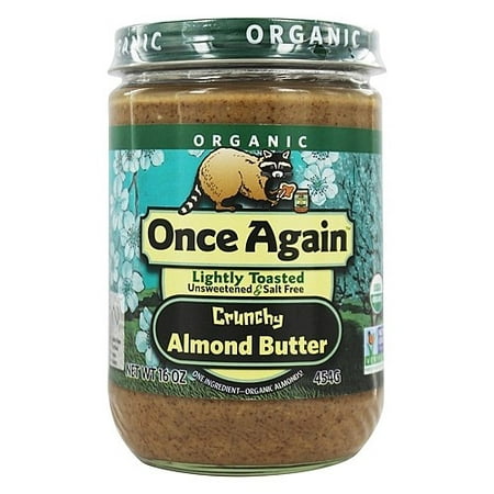 Once Again Organic Lightly Toasted Almond Butter, Crunchy, Unsweetened & Salt Free, 16
