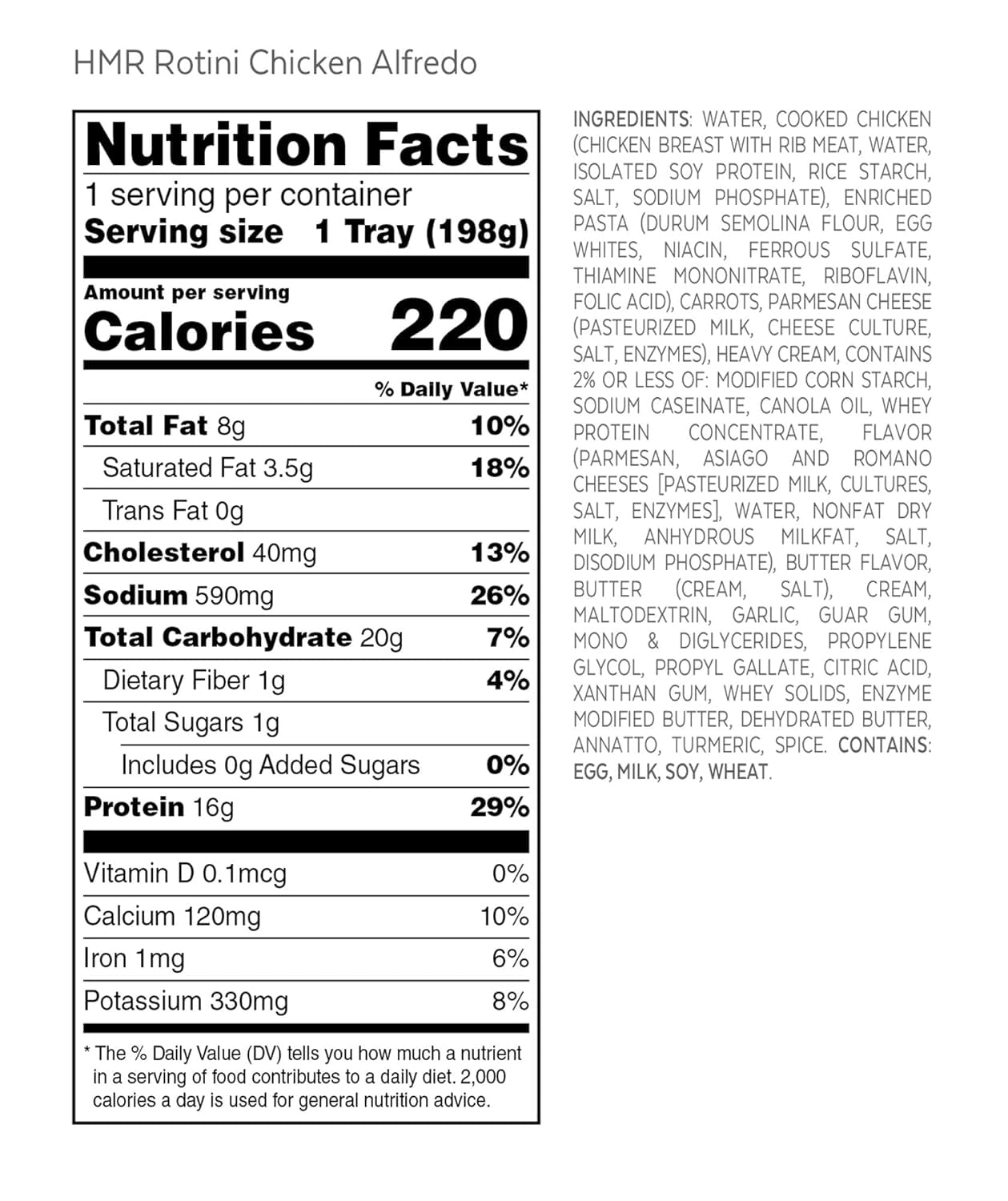 HMR Rotini Chicken Alfredo Entree, 7 oz. Servings, 6 Meals