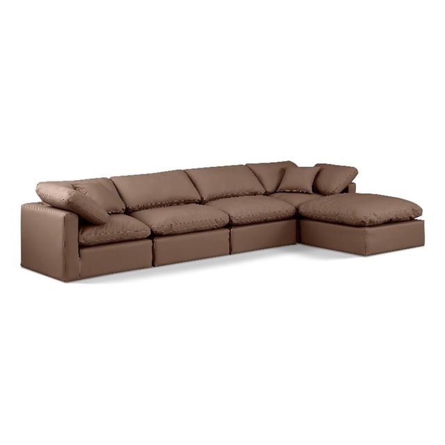 Meridian Furniture Indulge 140" Faux Leather L-Shaped Modular Sectional in Brown