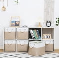 thumbnail image 4 of 11 x 11 x 11 Inch Cube Storage Bins, 6 Pack Large Collapsible Fabric Storage Cubes with Rope Handles, Foldable Organizer Bins for Clothes, Toys & Closet Storage, White & Beige, 4 of 7