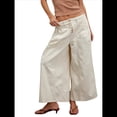 thumbnail image 1 of Pantalones Vaqueros Anchos para Mujer, Holgados, con Cintura Elástica, Botones, Estilo Boyfriend, Informales, Sueltos, con Bolsillos. Beige M, 1 of 8