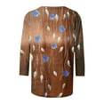 thumbnail image 5 of Cavosen Womens 3/4 Length Sleeve Tops Crew Neck Floral Graphic Print Shirts Loose Dressy Blouse Fashion Pullover Hawaiian Tshirts Three Quarter Summer Workout Tees Outdoor Brown S, 5 of 5