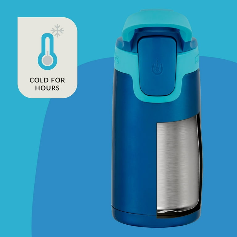 Contigo Aubrey Kids Stainless Steel Water Bottle with Spill-Proof Lid  Cleanable 13oz Kids Water Bottle Keeps Drinks Cold up to 14 Hours Blue  Raspberry/Cool Lime