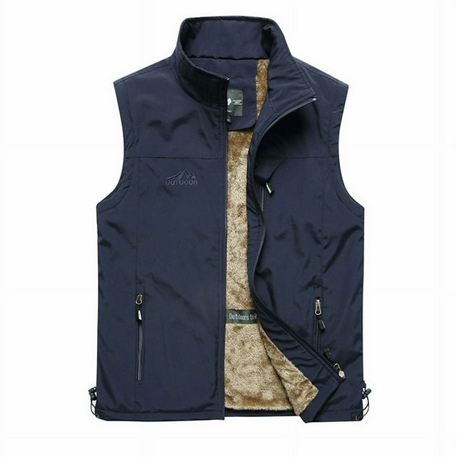 Chaleco para hombre, chaleco para deportes al aire libre engrosado con forro polar de otoño e invierno, chaleco de pesca, chaleco de mediana edad