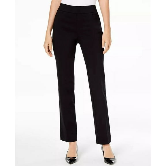 JM Collection DEEP BLACK Women's Tummy Control Straight Leg Pants, US X-Large