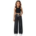 thumbnail image 5 of Falkdiz Girls Denim Pants Outdoor Gift Trousers Relaxed fit Wide Leg Solid Color Elastic Waist Drawstring Pockets for Girls Casual , Black , Size: 10, 5 of 8