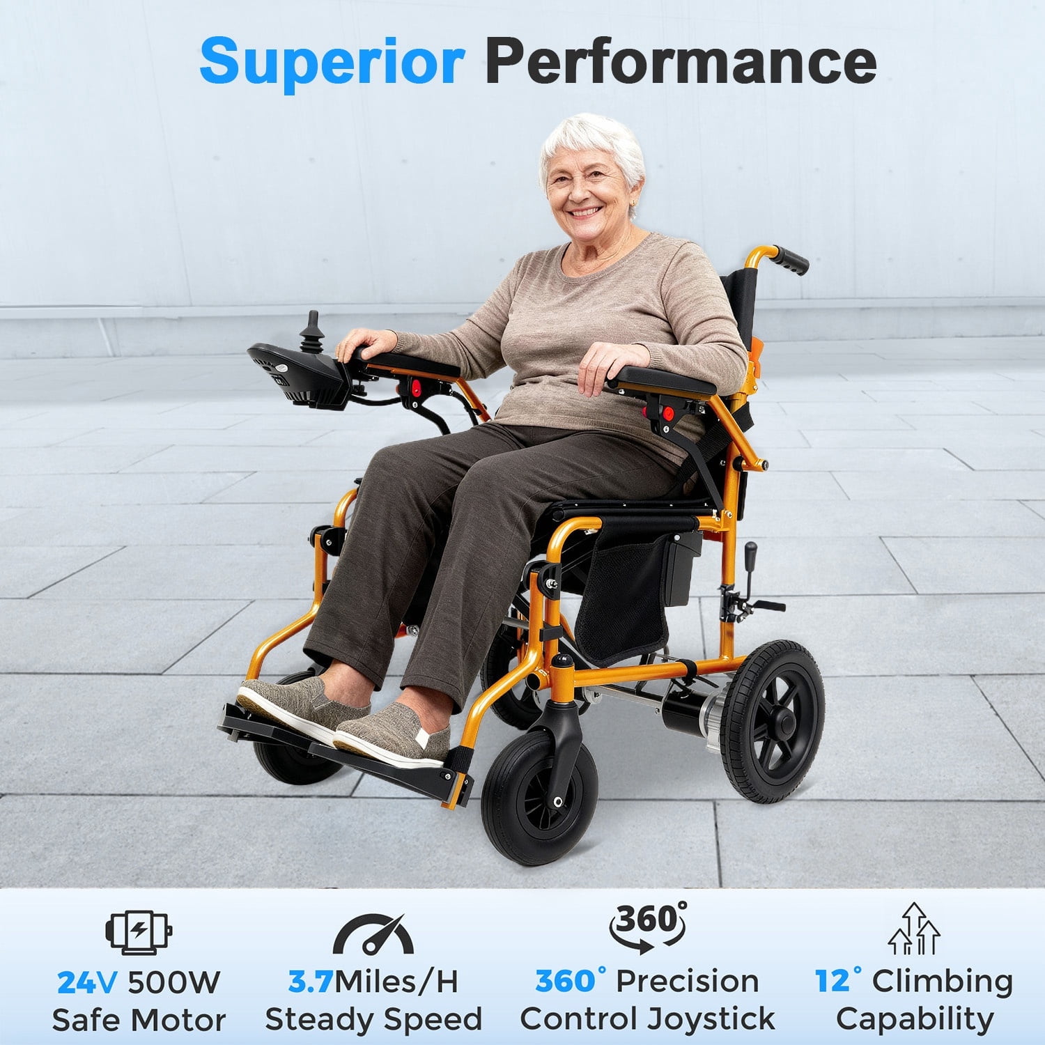 MediNex Electric Wheelchair, 20+ Miles Range(350LBS) ,Lightweight Foldable Electric Wheelchairs for Adults,12Ah Lithium Battery,Motorized Wheelchair,Orange,16in Width