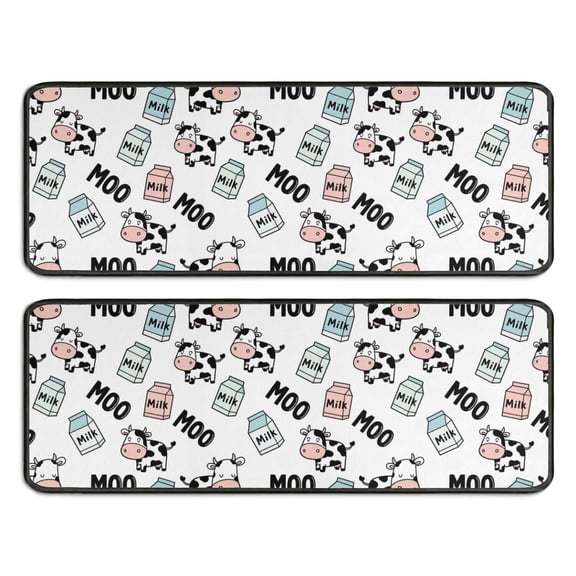 Kitchen Rugs Sets Of 2,White Cow Milk Moo Pattern Anti Fatigue Kitchen Mat Rugs Non Slip Washable,Decorative Kitchen Floor Mats for Kitchen,Sink,Laundry,17"x47" 17"x47"