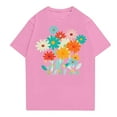 thumbnail image 2 of NAMTYQX Womens Spring Tops Plus Size Graphic Short Sleeve Cute Crewneck Loose Fitting Stretch Gemustertes Breathable Ladies Tops and Blouses Pink Size 2XL, 2 of 4