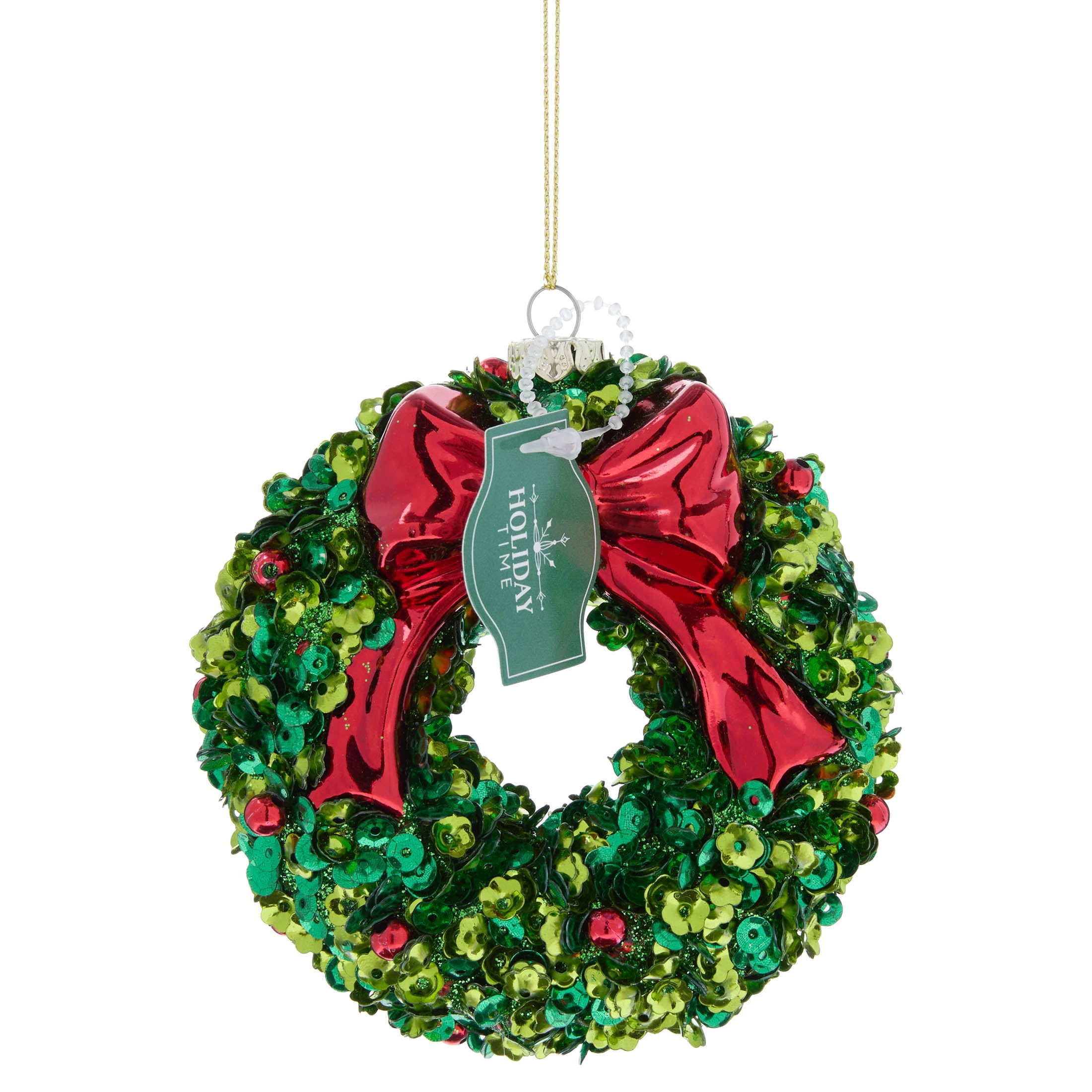 Green Sequin Wreath Christmas Ornament, 4.3", by Holiday Time