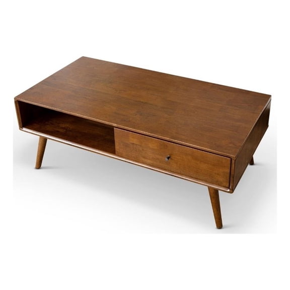 Pemberly Row Mid-Century Rectangular Solid Wood Coffee Table in Walnut