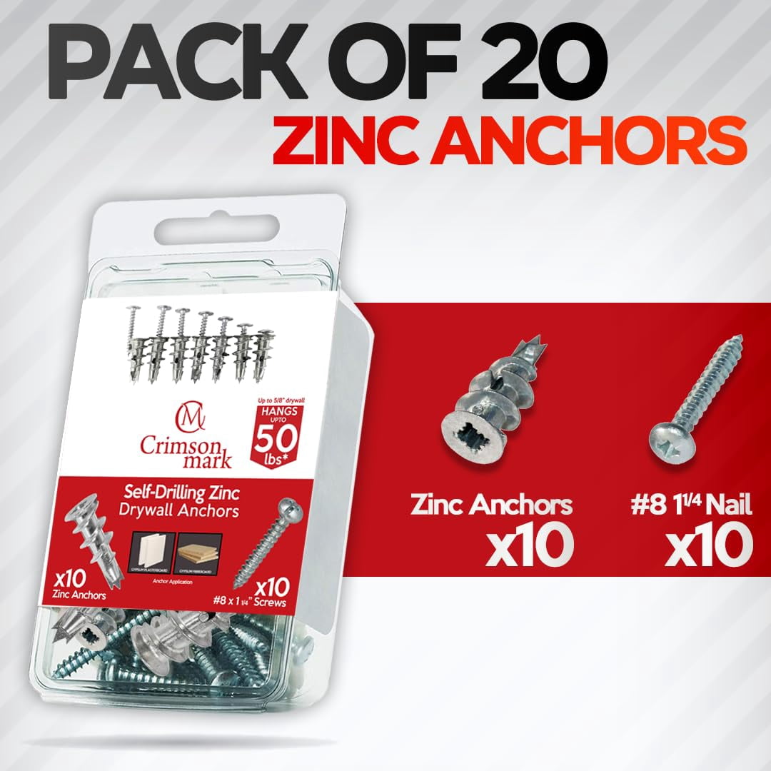 120Pcs #8 Self Drilling Drywall Anchors and Screws kit #8 x 1-1/4”- Superb Wall Anchors for Drywall, Holds Upto 75lbs – No Drill Hole Required with These Dry wall Screws and Anchors
