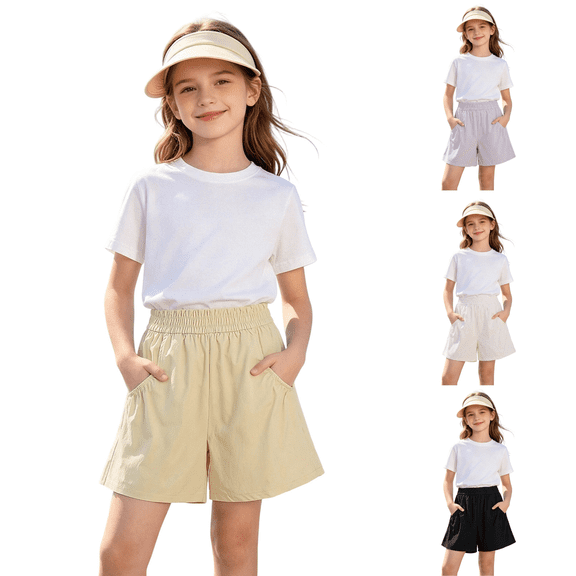 Liyamei Boys Shorts with Pockets for Summer Outdoor Play Size 5-16,Black