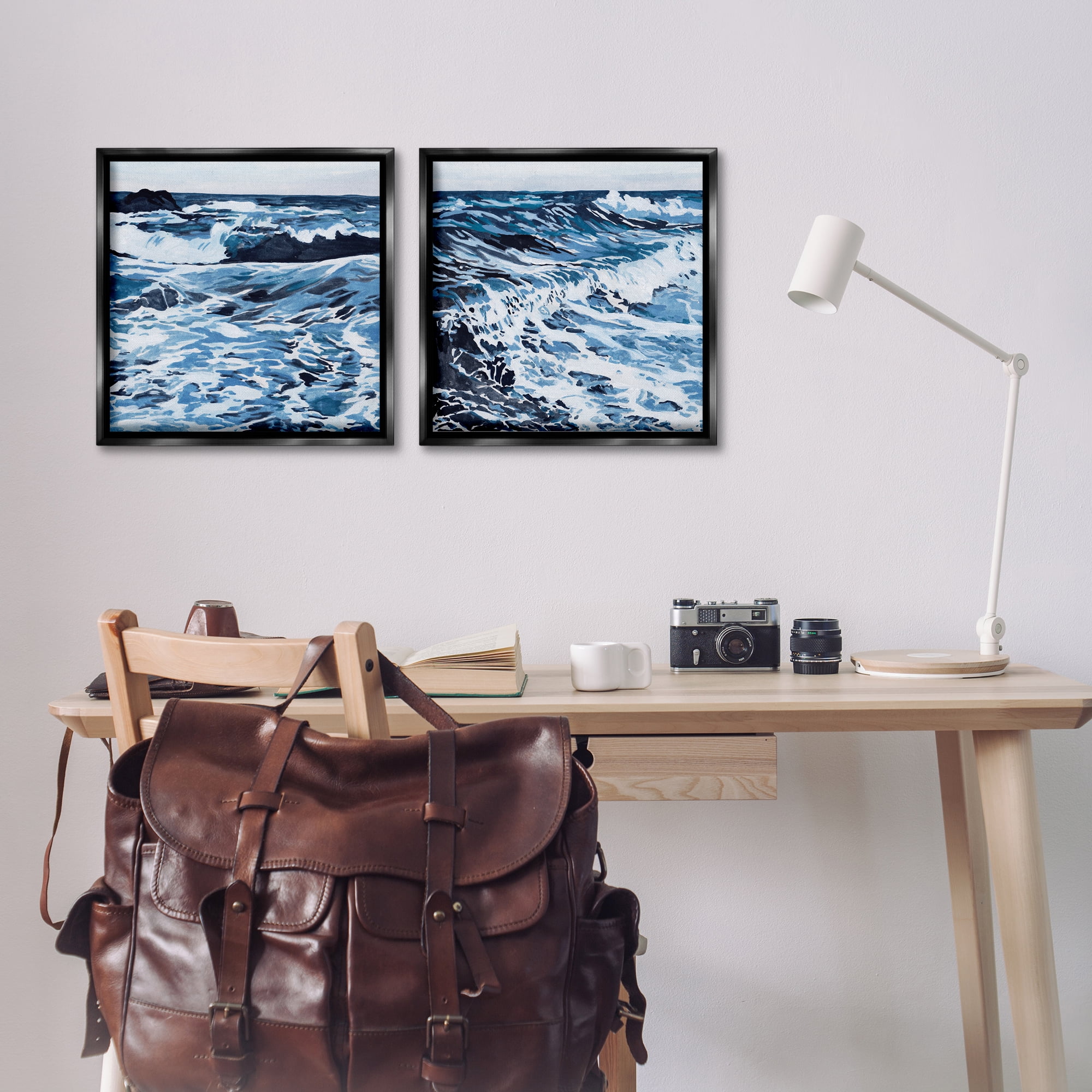 Stupell Industries Breaking Ocean Waves Nautical & Beach Painting Black Floater Framed Canvas Art Print Wall Art, 18 x 18, Set of 2