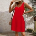 thumbnail image 4 of Elvqul Red Dresses for Women Casual with Pockets Sleeveless Wedding Guest Summer Solid Color Cocktail Womens Dresses, 4 of 6