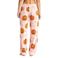 thumbnail image 4 of Womens Halloween Funny Pumpkin Graphic Pajama Bottoms Wide Leg Sleep Pants | Halloween Pjs Bottoms, Loose Fit, Elastic Waist, Lightweight, Vacation, Cute, Casual Pants Pink L, 4 of 5
